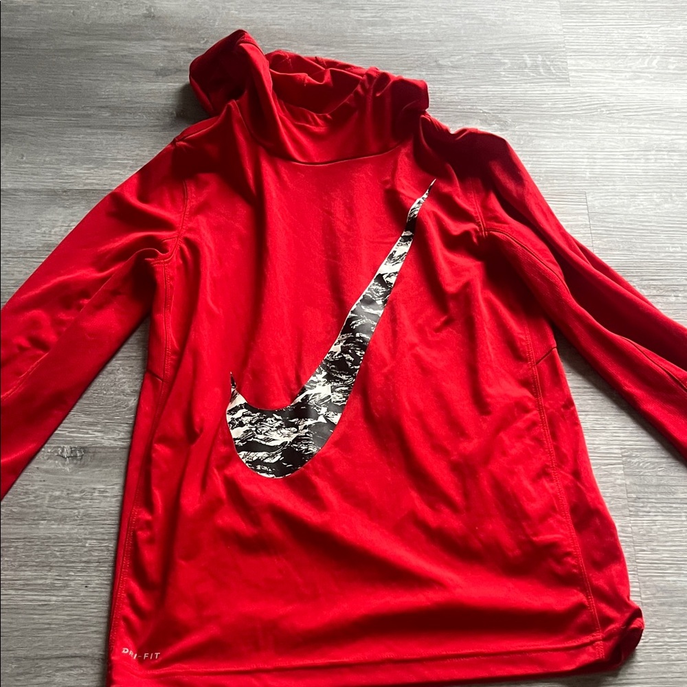Nike Red Hoodie with Black & White Marble Swoosh